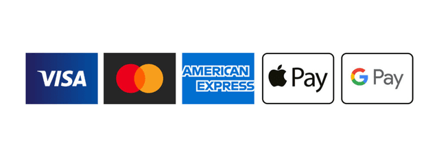Visa, Mastercard, American Express, Apple Pay, Google Pay