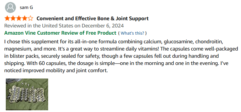 Review de sam G - 4 estrellas - Convenient and Effective Bone & Joint Support